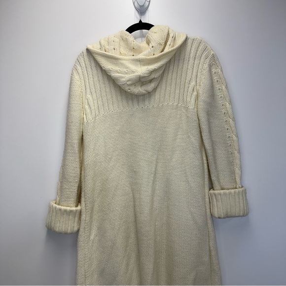 Vintage Co1umn Long Hooded Cable Knit Cream Cardigan Sweater - Picture 10 of 16